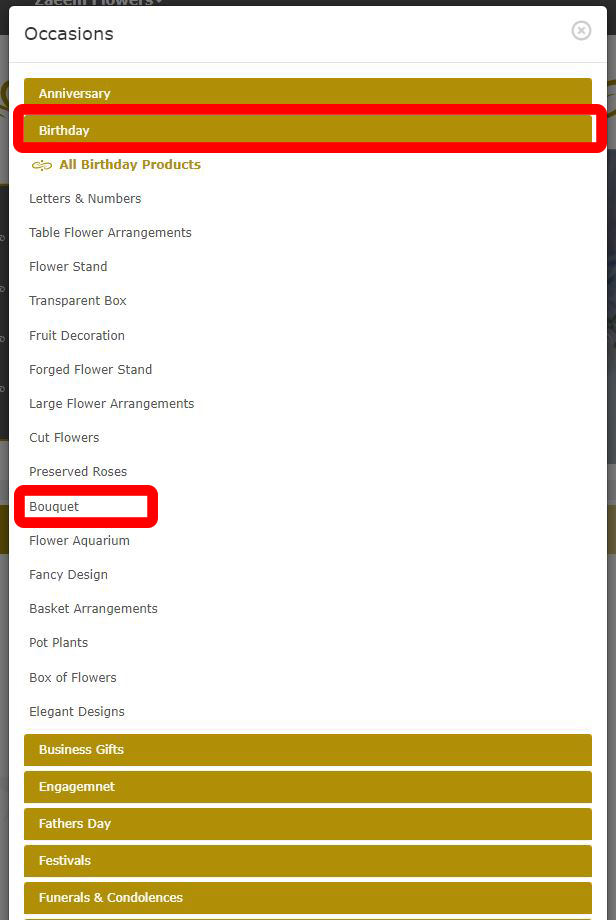 Select related occasion and Order Type