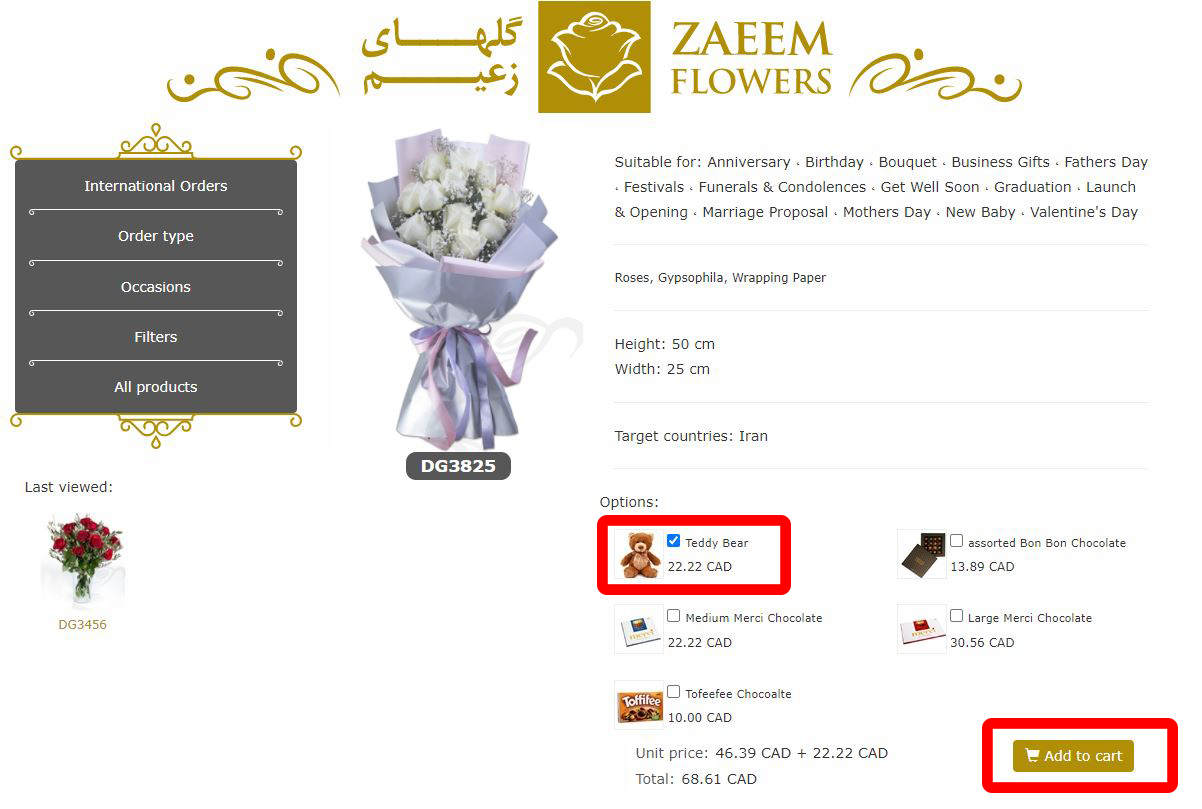 View product details and add additional items