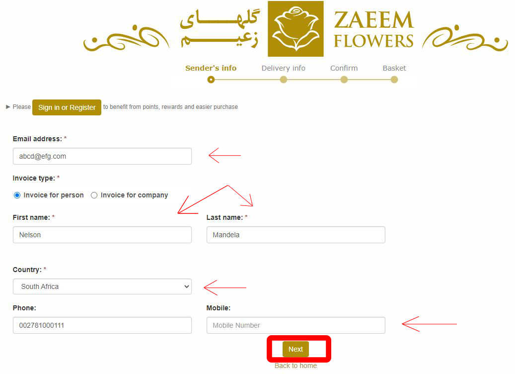 Sender Information